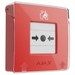 Ajax EN54 manual call point break glass fire alarm button in red, angled view
