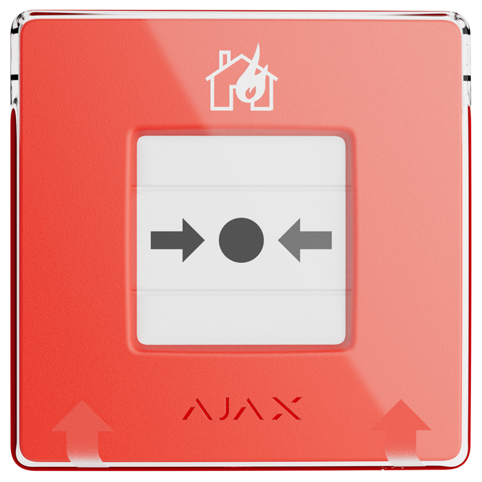 Ajax EN54 manual call point break glass fire alarm button in red, front view