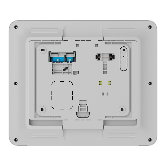 Ajax EN54 wireless touchscreen fire alarm hub in white, rear view