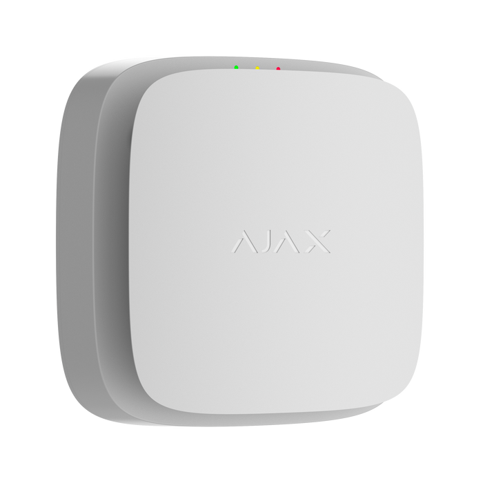 Ajax EN54 FireProtect combined heat detector and sounder in white, front angled view