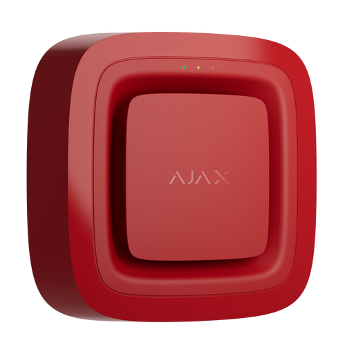 Ajax EN54 FireProtect wireless fire alarm sounder in red, front angled view