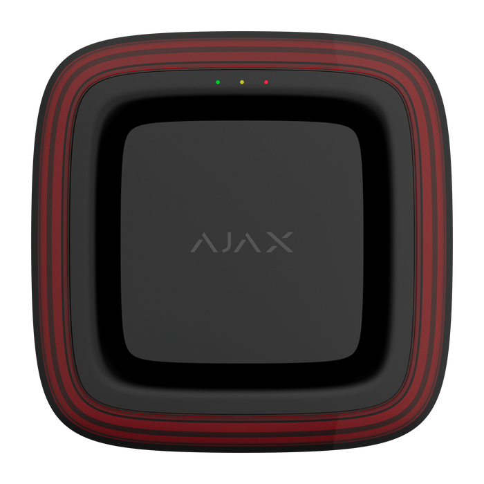 Ajax EN54 FireProtect wireless sounder with VAD visual alarm device beacon in black, front view