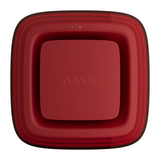 Ajax EN54 FireProtect wireless sounder with VAD visual alarm device beacon in red, front view