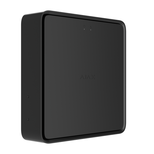 Ajax EN54 wireless REX fire signal range extender in black, front angled view