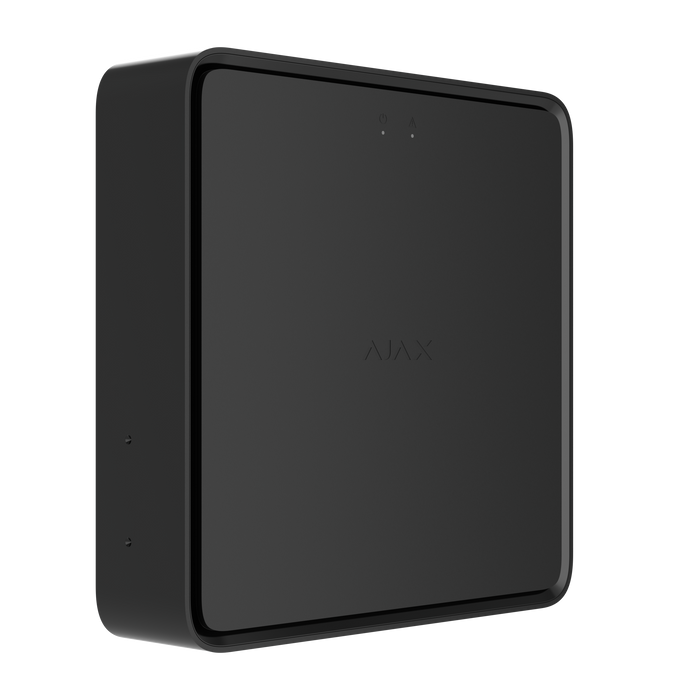 Ajax EN54 wireless REX fire signal range extender in black, front angled view