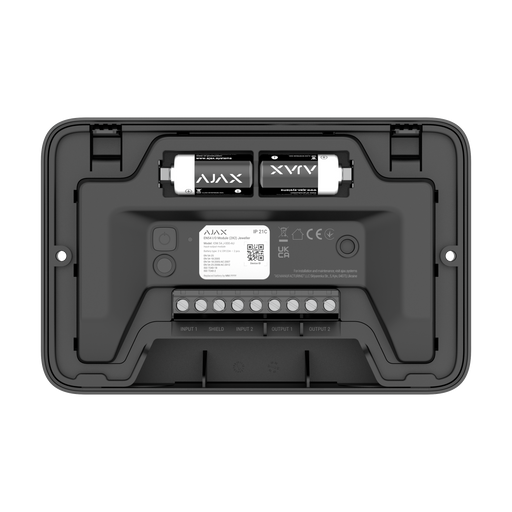 Ajax EN54 input/output module 2x2 in black, back and battery view