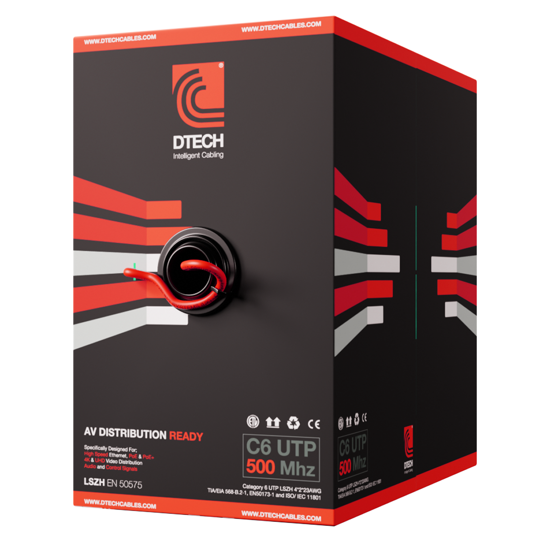 DTECH Cat 6 UTP LSZH HDBASET AV-Ready 305m - Red (DTE-C6-UTP-ZH-NRD ...
