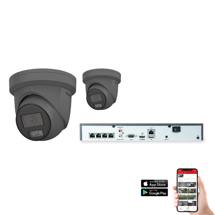 HiLook by Hikvision IP ColorVu 2 Camera 4ch 5MP 30M CCTV Kit - Grey (HI-KIT-IPC-COL-5MP-2-GR)
