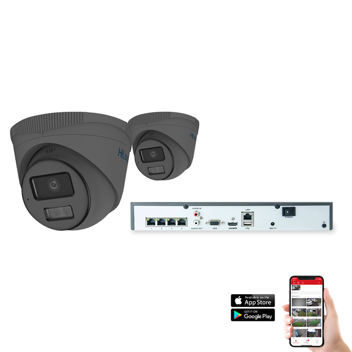 HiLook by Hikvision IP Smart Hybrid ColorVu 2 Camera 4ch 4MP 30M CCTV Kit - Grey (HI-KIT-IPC-HYB-4MP-2-GR)