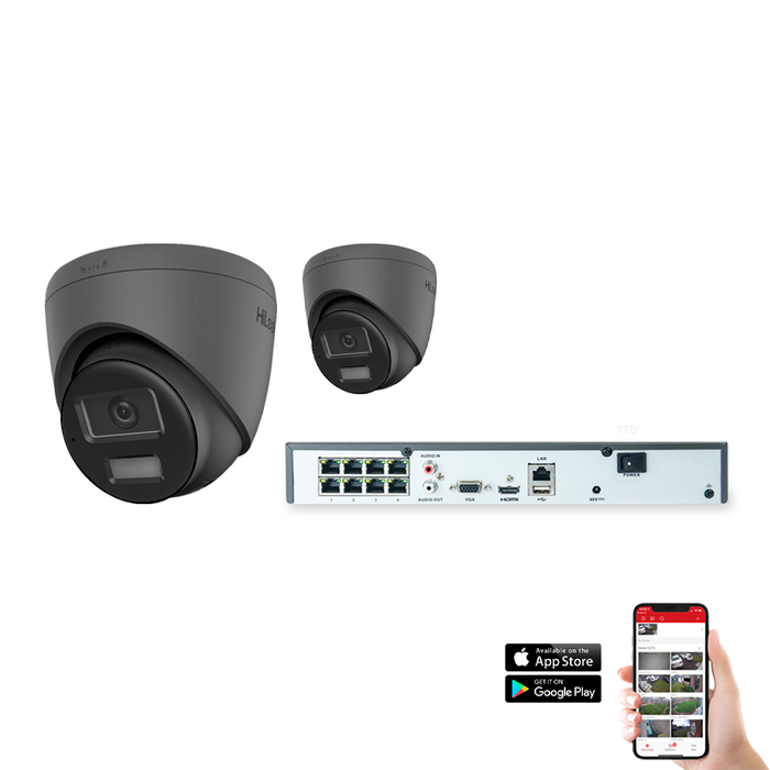 HiLook by Hikvision IP Hybrid ColorVu 2 Camera 8ch 4K 8MP 30M CCTV Kit - Grey (HI-KIT-IPC-HYB-8MP-2-GR)