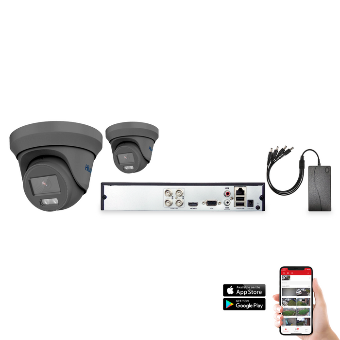 HiLook by Hikvision ColorVu 2 Camera 4ch AoC 3K 40M CCTV Kit - Grey (HI-KIT-TVI-COL-3K-40M-2-GR)