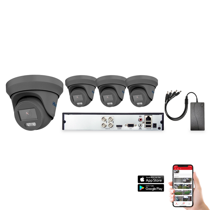 HiLook by Hikvision ColorVu 4 Camera 4ch AoC 3K 40M CCTV Kit - Grey (HI-KIT-TVI-COL-3K-40M-4-GR)