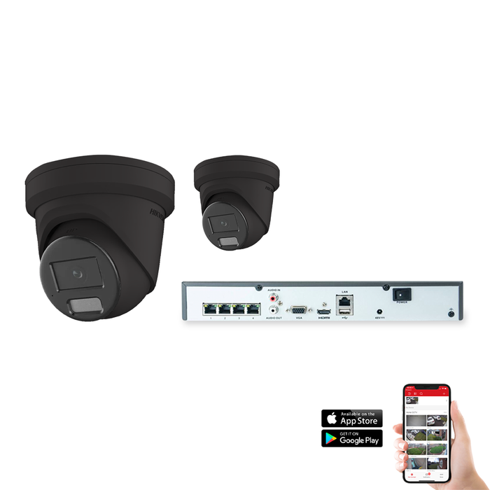 Hikvision IP Hybrid ColorVu 2 Camera 4ch 4MP 40M CCTV Kit - Black (HIK-KIT-IPC-HYB-4MP-2-BK)