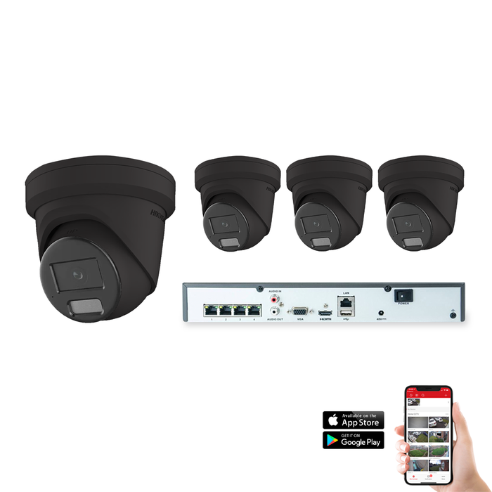 Hikvision IP Hybrid ColorVu 4 Camera 4ch 4MP 40M CCTV Kit - Black (HIK-KIT-IPC-HYB-4MP-4-BK)