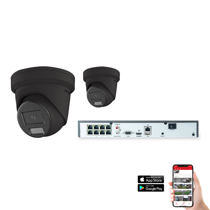 Hikvision IP Hybrid ColorVu 2 Camera 8ch 4K 8MP 40M CCTV Kit - Black (HIK-KIT-IPC-HYB-8MP-2-BK)