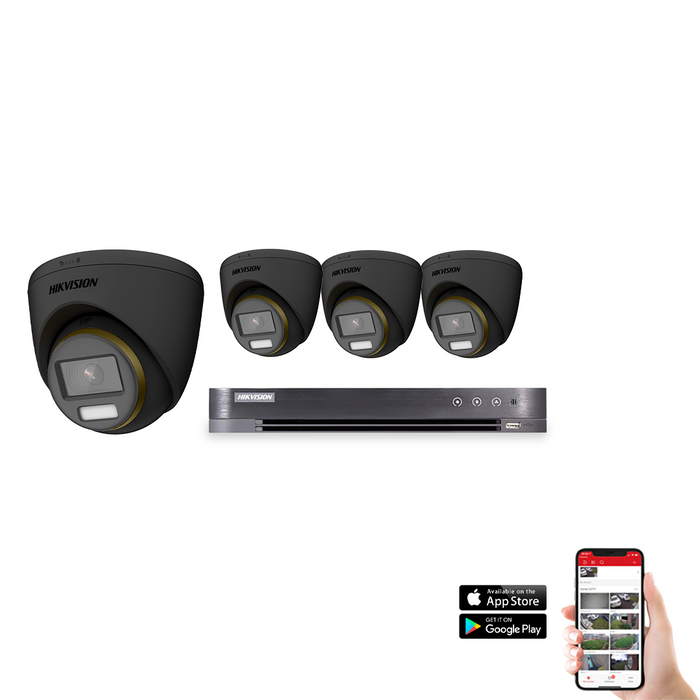 Hikvision POC ColorVu 4 Camera 4ch 4K 8MP 40M CCTV Kit - Black (HIK-KIT-POC-COL-8MP-4-BK)