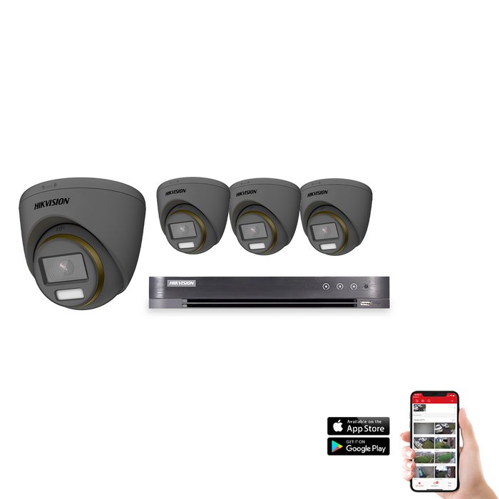 Hikvision POC ColorVu 4 Camera 4ch 4K 8MP 40M CCTV Kit - Grey (HIK-KIT-POC-COL-8MP-4-GR)