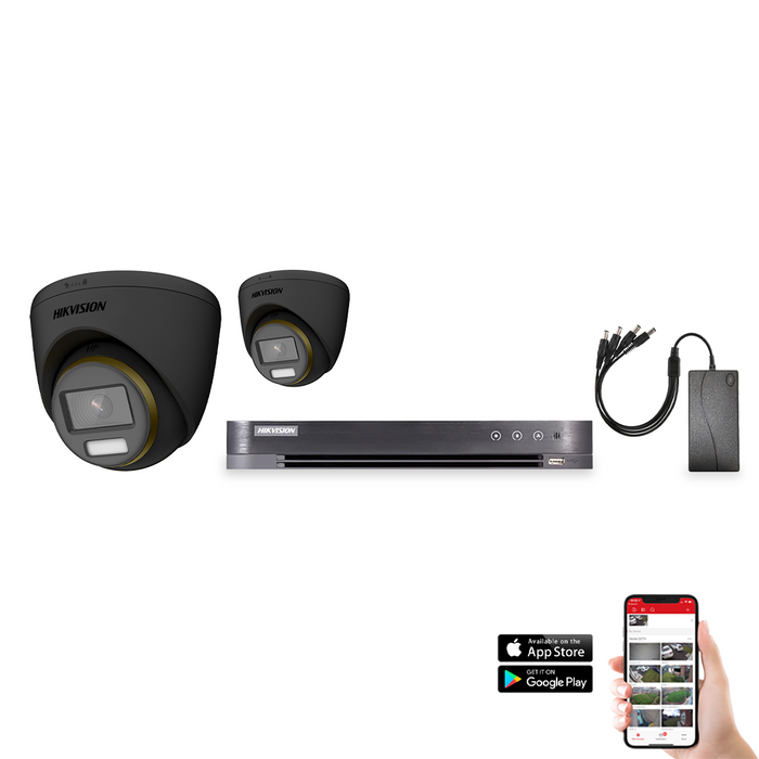 Hikvision ColorVu 2 Camera 4ch AoC 3K 40M CCTV Kit - Black (HIK-KIT-TVI-COL-3K-2-BK)