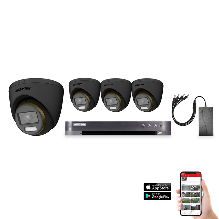 Hikvision ColorVu 4 Camera 4ch AoC 3K 40M CCTV Kit - Black (HIK-KIT-TVI-COL-3K-4-BK)