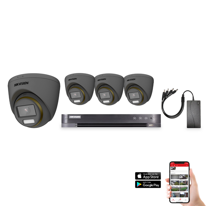 Hikvision ColorVu 4 Camera 4ch 3K 40M CCTV Kit - Grey (HIK-KIT-TVI-COL-3K-KF3T-4-GR)