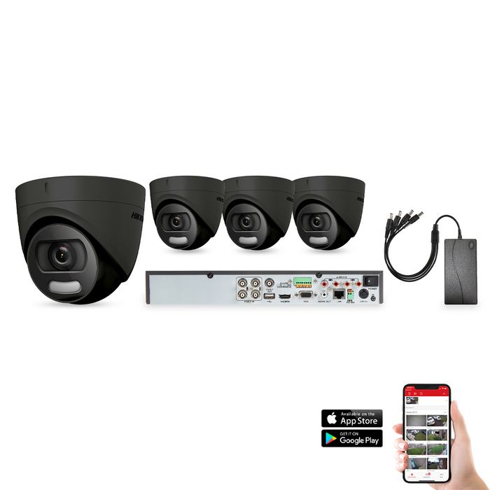 Hikvision ColorVu 4 Camera 4ch 5MP 20M CCTV Kit - Black (HIK-KIT-TVI-COL-5MP-4-BK)