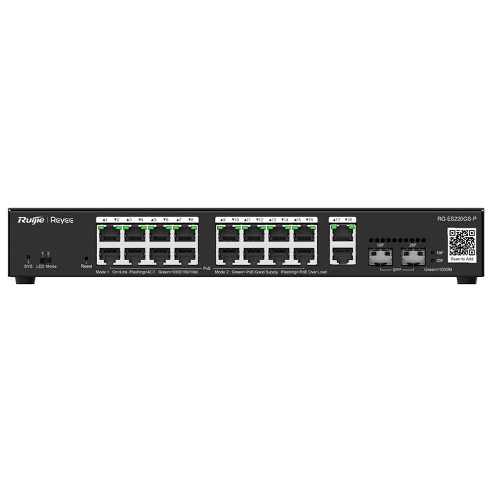 Ruijie Reyee 24 Port PoE 370w Gigabit Managed Rackmount Switch (RG-ES228GS-P)
