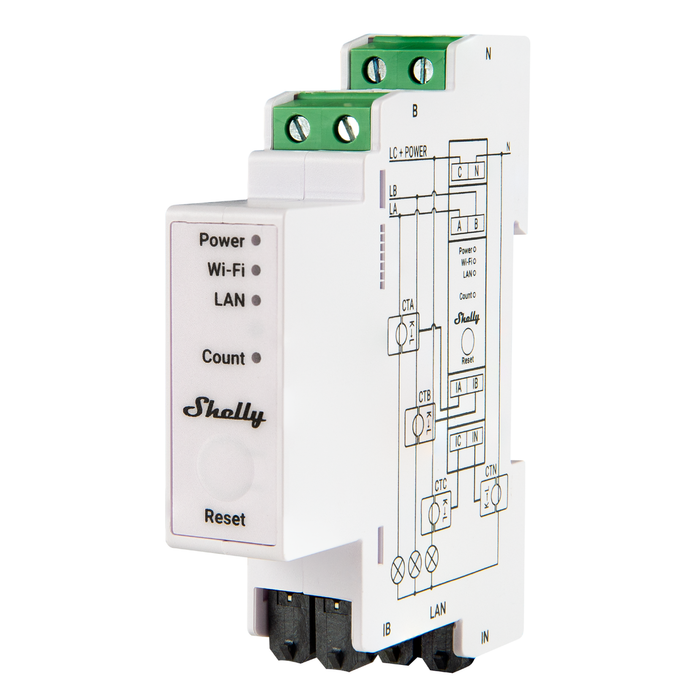 Shelly Pro 3EM-120A 3-Phase DIN-rail Energy Meter (SHEL-PRO-3EM-120A)