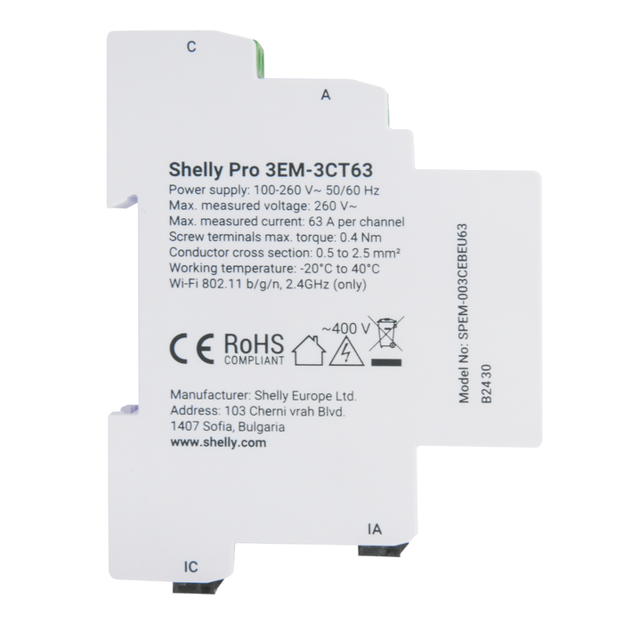 Shelly Pro 3EM-3CT63 Single or Three-Phase DIN-Rail Energy Meter (SHEL-PRO-3EM-3CT63)