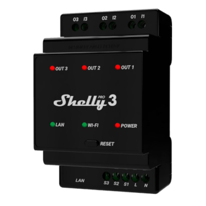 Shelly Pro 3 DIN-Rail Mounted 3 Channel Smart Switch (SHEL-PRO-3)