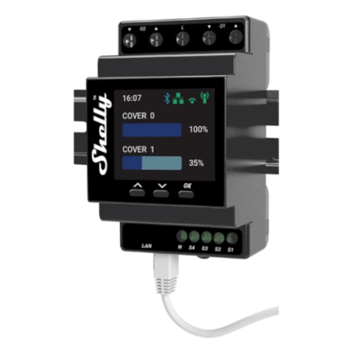 Shelly Pro Dual Cover PM DIN-Rail Mounted Cover/Shutter Controller with Power Metering (SHEL-PRO-DUAL-COVER-PM)