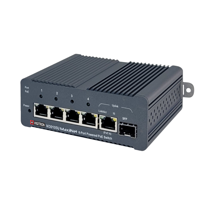 Vigitron 4-port, UTP/Fiber uplink 802.3af/at/bt 90W PoE Powered PoE Switch-(VIG-VI30105U)