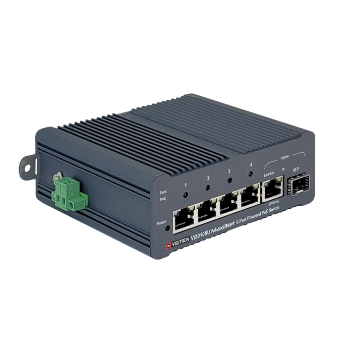 Vigitron 4-port, UTP/Fiber uplink 802.3af/at/bt 90W PoE Powered PoE Switch-(VIG-VI30105U)