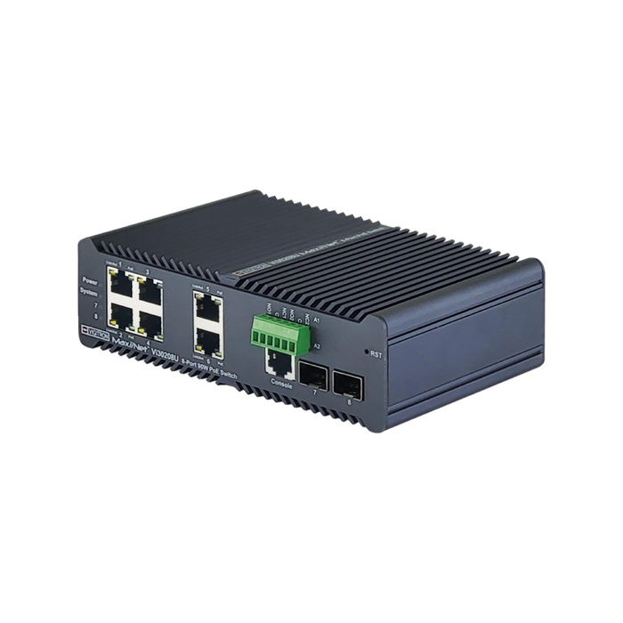 Vigitron 4+2+2 Port MaxiiNet 1G, L2 Hardened Industrial at/af/bt 90W Ring PoE Switch-(VIG-VI30208U)