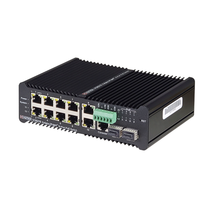 Vigitron 8+2 Port MaxiiNet 1G, L2 Hardened Industrial at/af/bt 90W Ring PoE Switch-(VIG-VI30210)