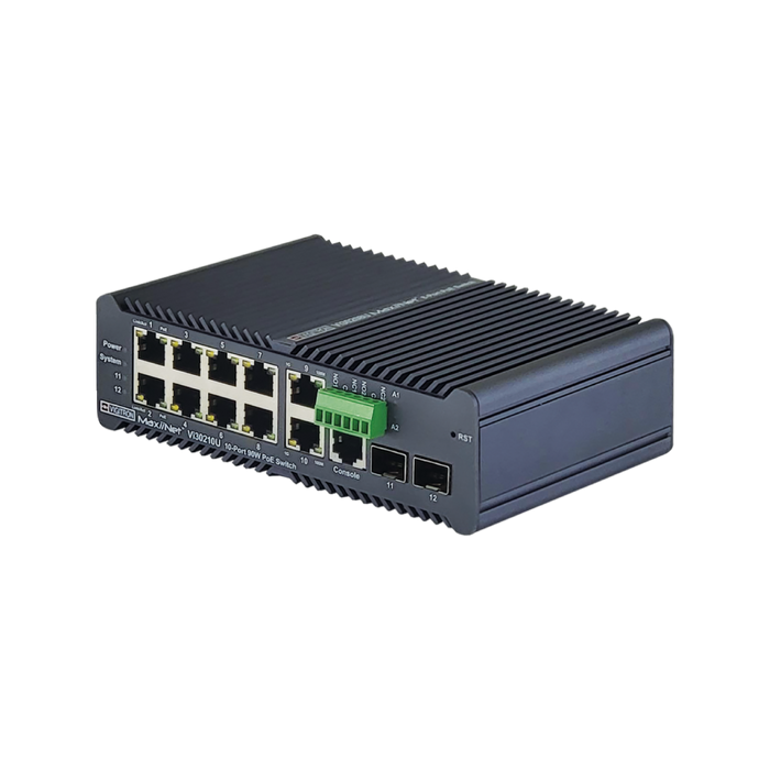 Vigitron 8+2 Port MaxiiNet 1G, L2 Hardened Industrial at/af/bt 90W Ring PoE Switch-(VIG-VI30210U)