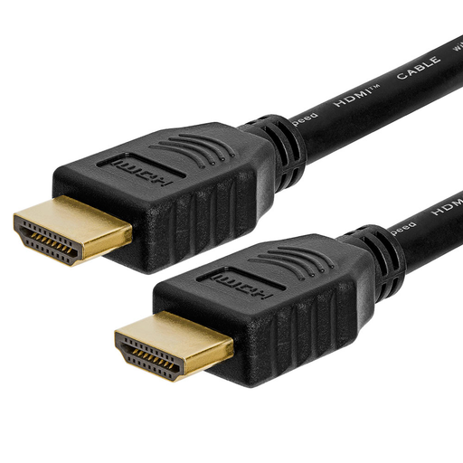Two black HDMI cables with gold plated connectors, providing high-quality audio and video connections.