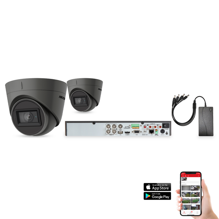 Hikvision 2 Camera 4ch 4K 8MP 60M CCTV Kit - Grey (HIK-KIT-TVI-8MP-60M-2-GR)