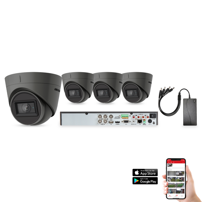 Hikvision 4 Camera 4ch 4K 8MP 60M CCTV Kit - Grey (HIK-KIT-TVI-8MP-60M-4-GR)